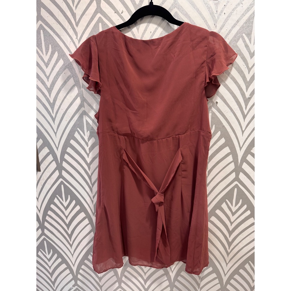Princess Polly I Guess So Ruffle Mini Dress Flutter Sleeve V-Neck Terracotta 10 - Picture 3 of 8